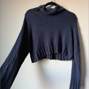 Divided Navy Blue Cropped Long Sleeve Turtle Neck Top - Size Medium